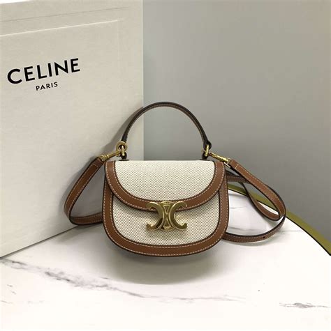 women celine mini besace in triomphe canvas and calfskin leather|Celine.